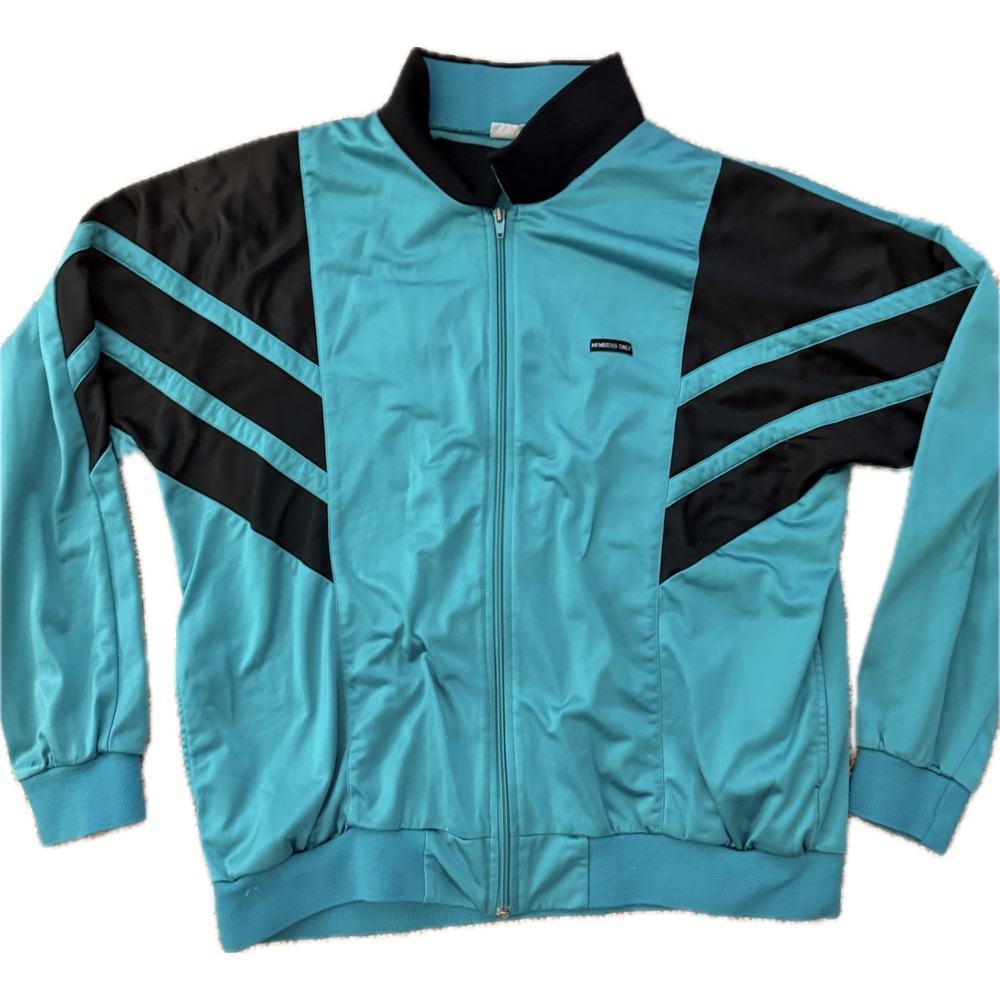 Members Only Vintage Teal Black Colorblock Track Jacket Mens XL Zip Up Retro
